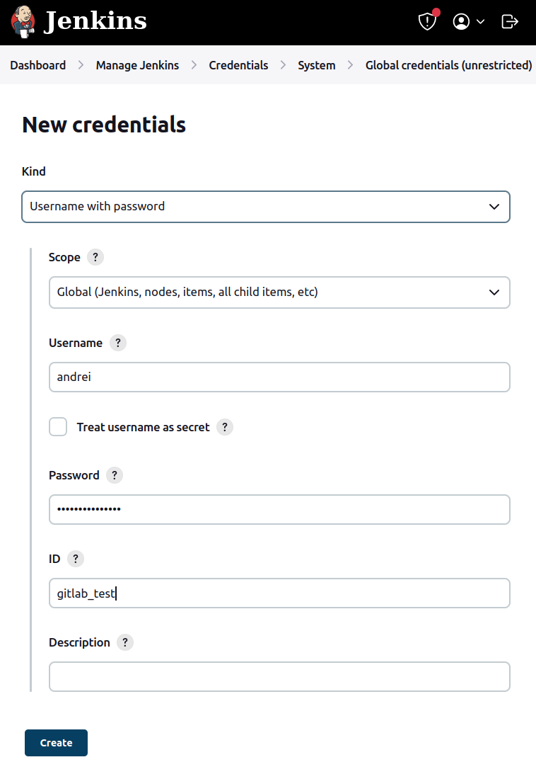Создание Jenkins Credentials изображение с сайта www.devhops.ru