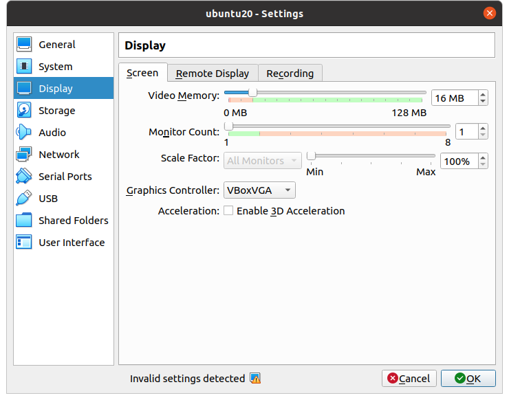 Display Screen размер vram VirtualBox изображение с сайта www.devhops.ru
