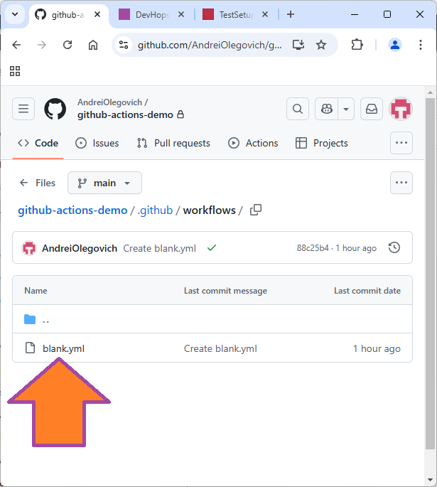 Редактирование .yml файла для Simple workflow github actions изображение с сайта www.devhops.ru изображение с сайта www.devhops.ru